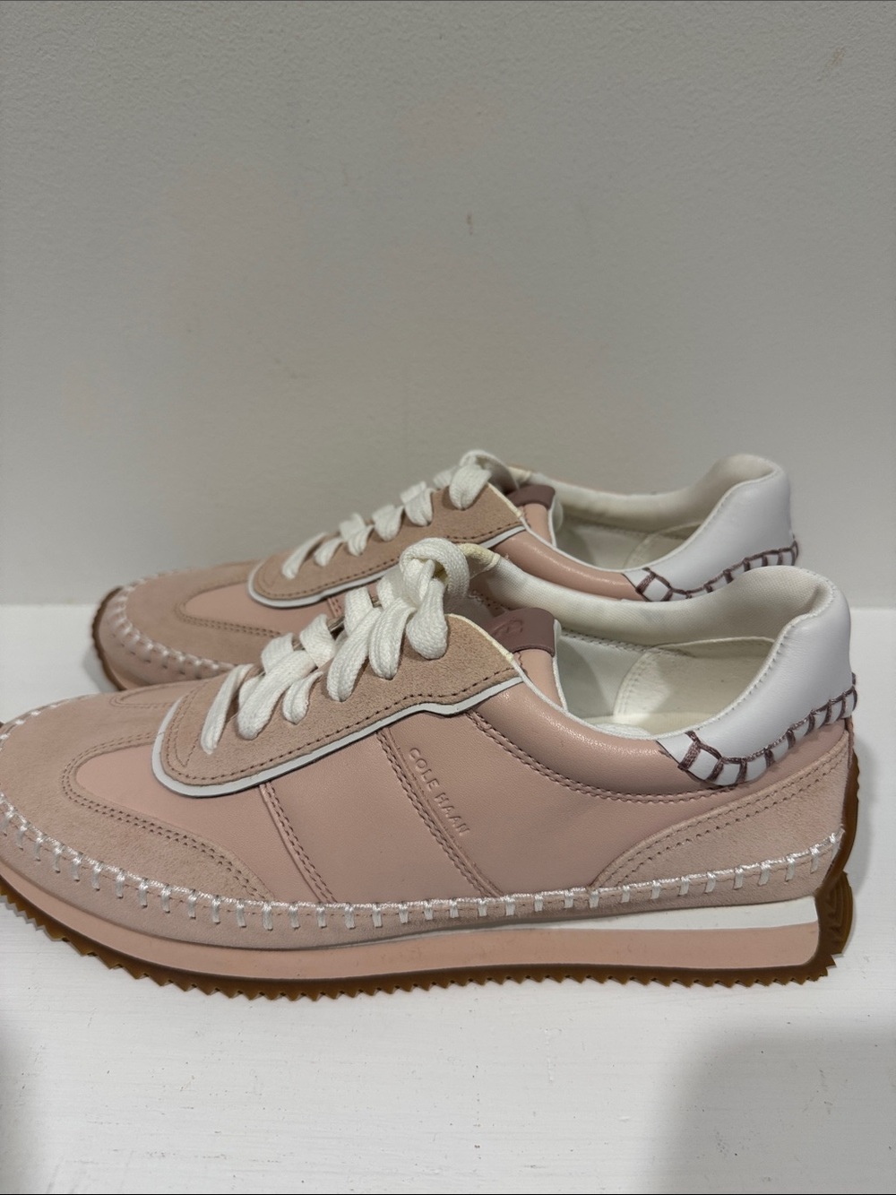 Cole Haan Blush Pink and White Leather Lace-Up Sneakers Grand Pro premier